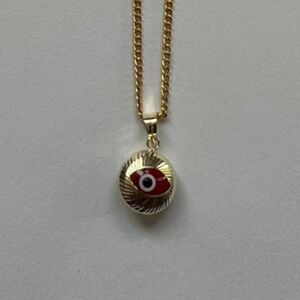 14k Real Yellow Gold Evil Eye Fluted Charm Pendant | evil eye charm | birthday |